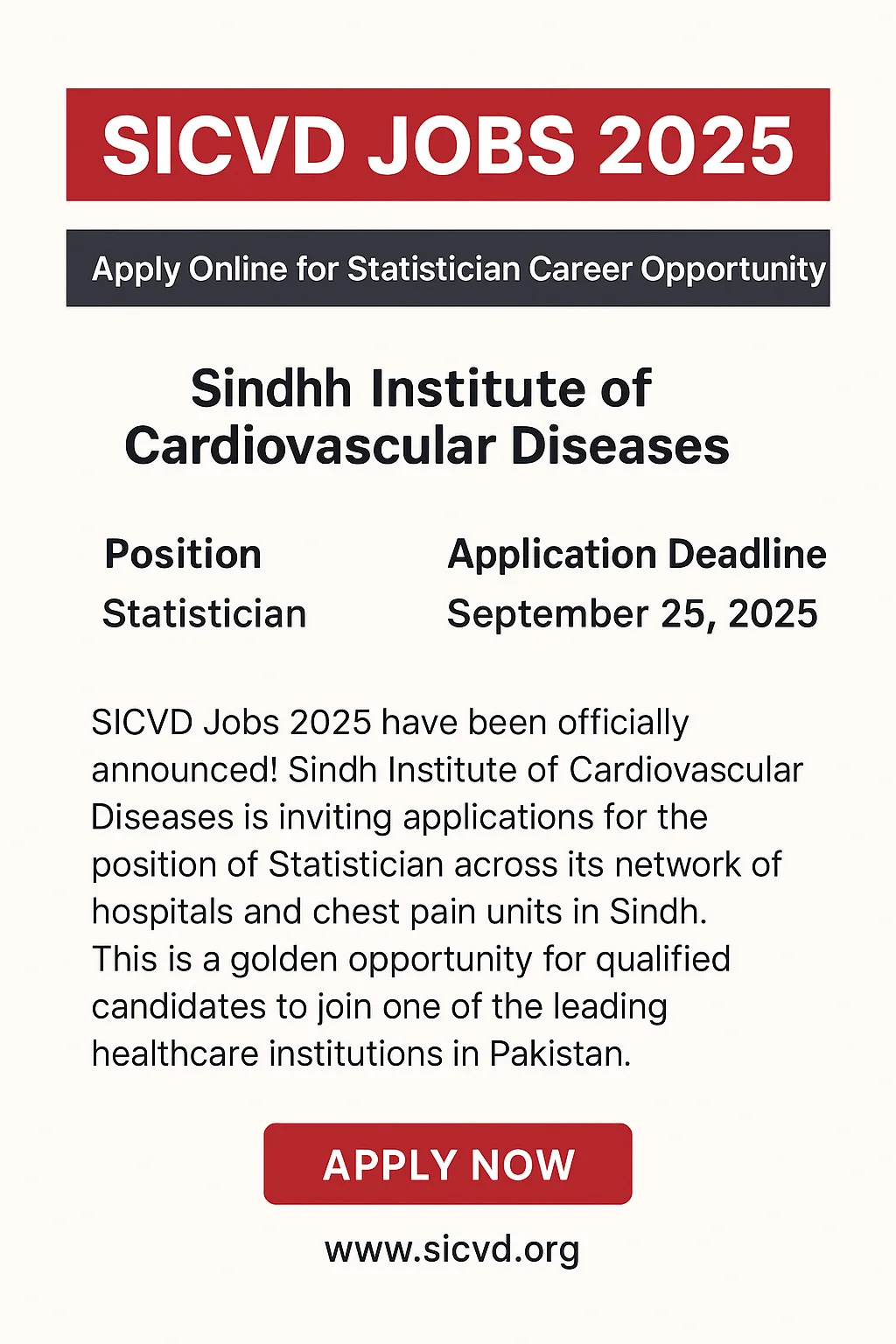 SICVD Jobs 2025 – Statistician Position Announced