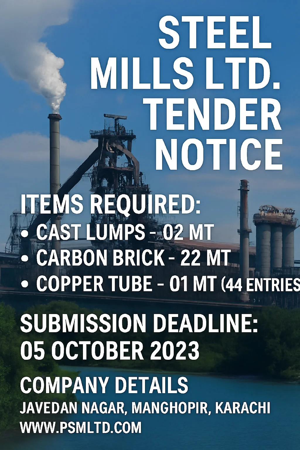 Peoples Steel Mills Tender Notice – October 2023 Vendor Supply Opportunities